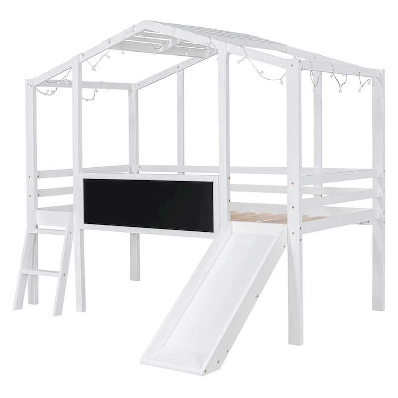 Twin Size Loft Bed with Ladder and Slide