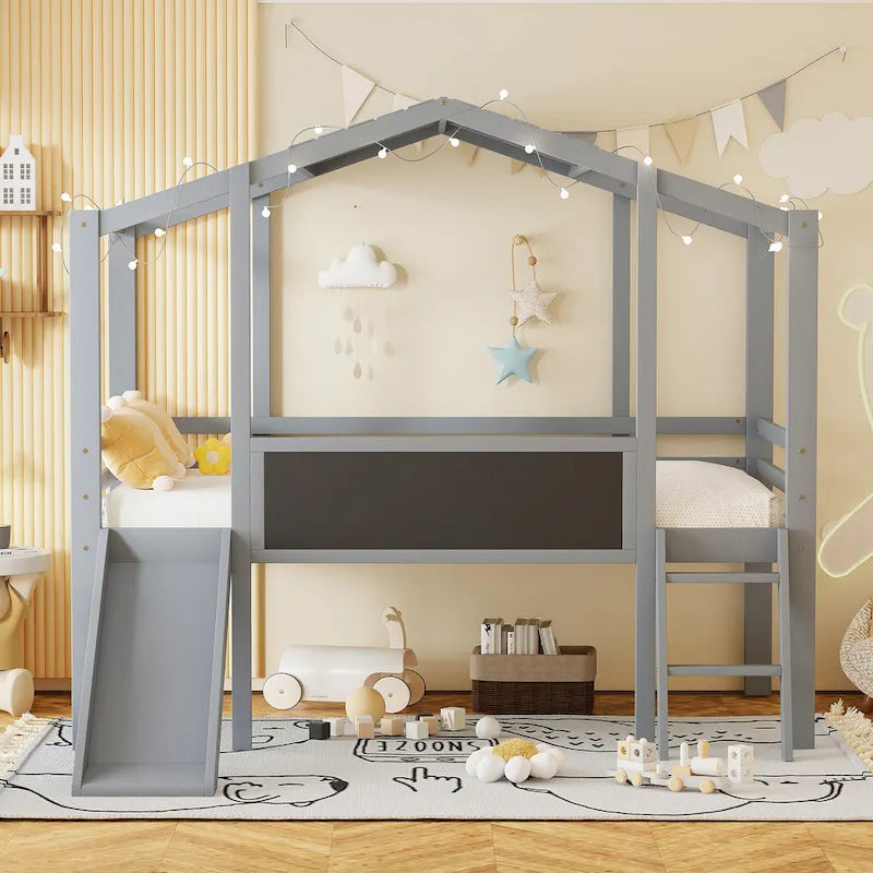 Twin Size Loft Bed with Ladder and Slide