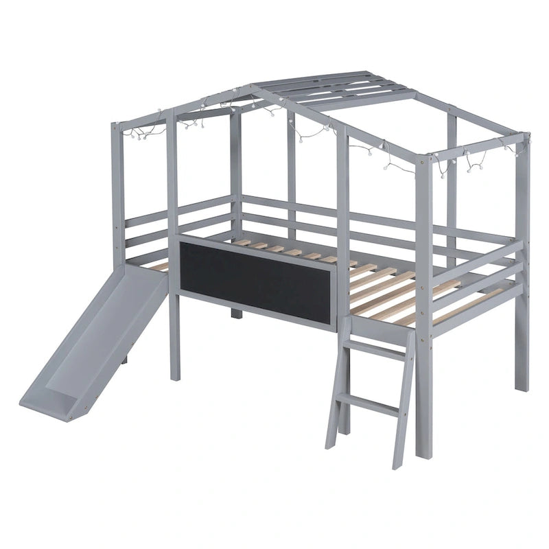 Twin Size Loft Bed with Ladder and Slide