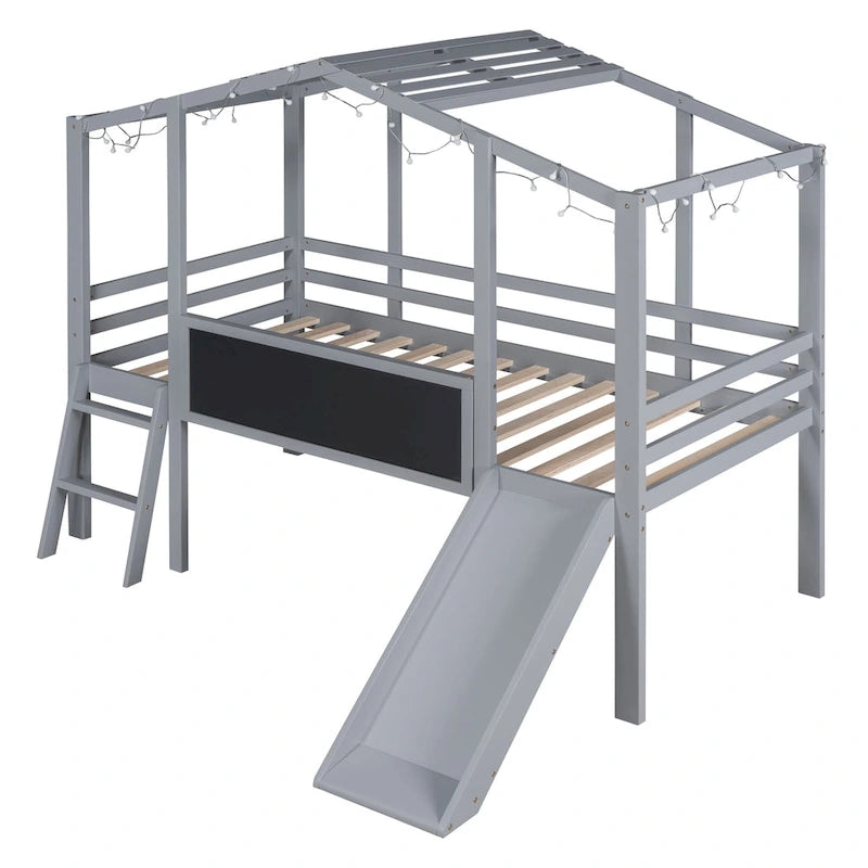Twin Size Loft Bed with Ladder and Slide