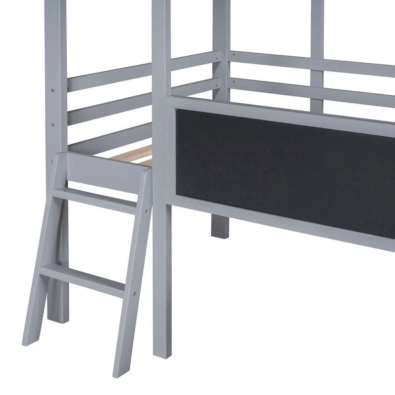 Twin Size Loft Bed with Ladder and Slide