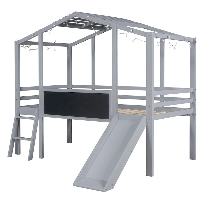 Twin Size Loft Bed with Ladder and Slide