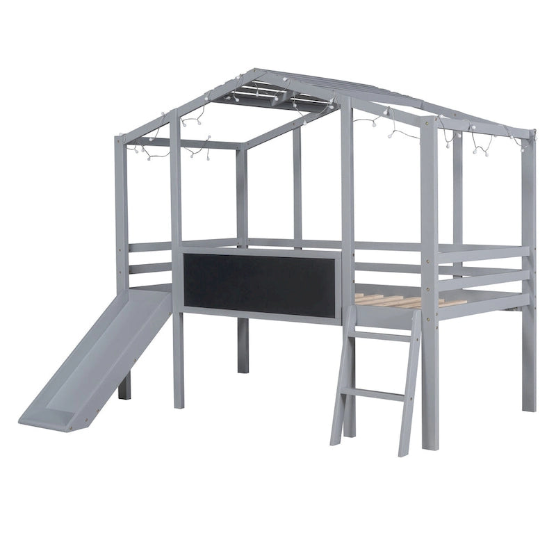 Twin Size Loft Bed with Ladder and Slide