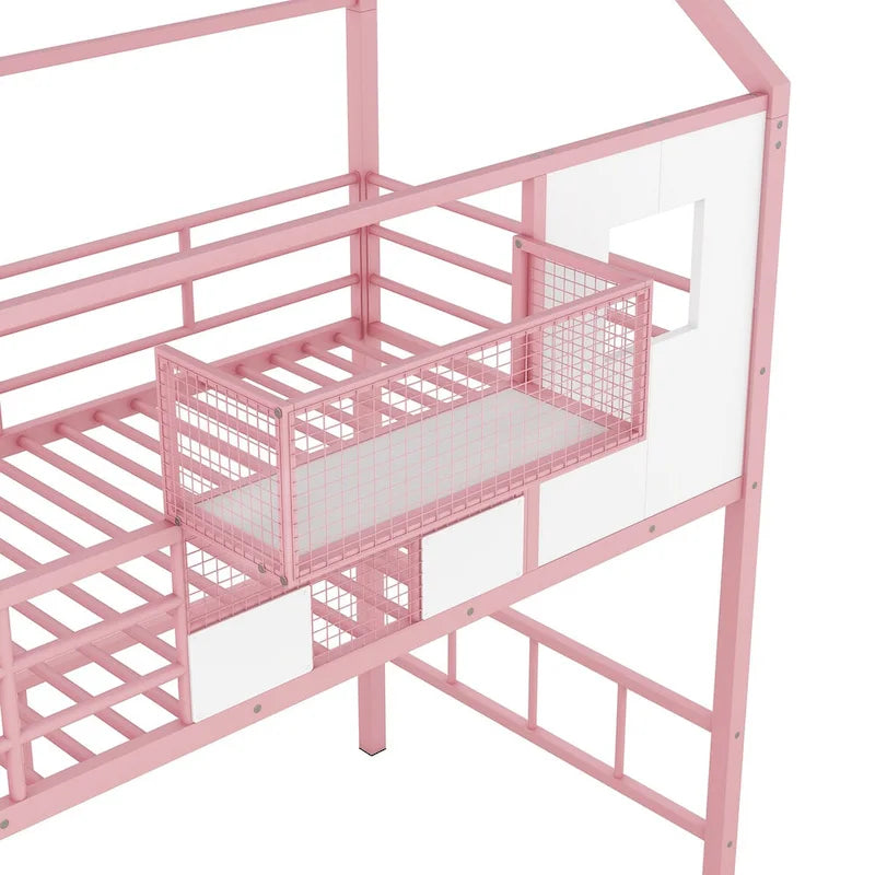 Metal Loft Bed with Roof Design and Storage Box