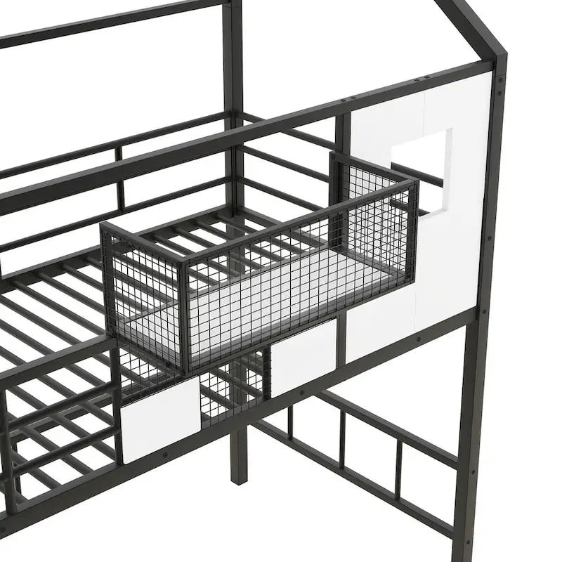 Metal Loft Bed with Roof Design and Storage Box