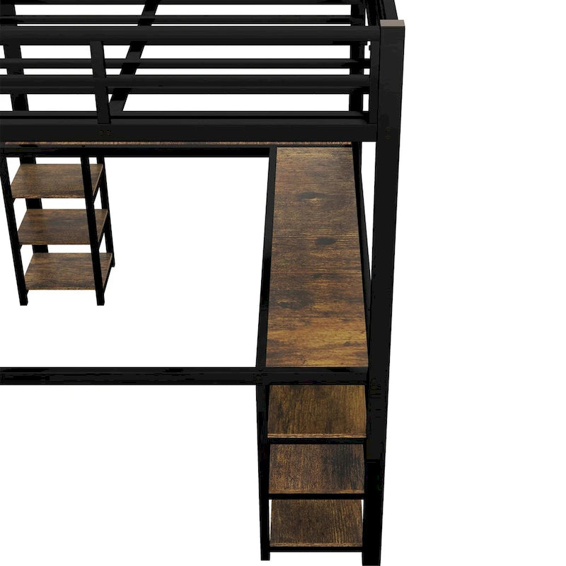 Full Metal Loft Bed with Desk and Shelves