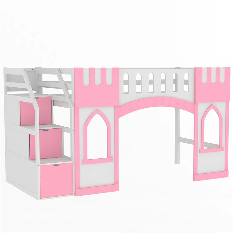 Twin Size Loft Bed with Storage Staircase and Window