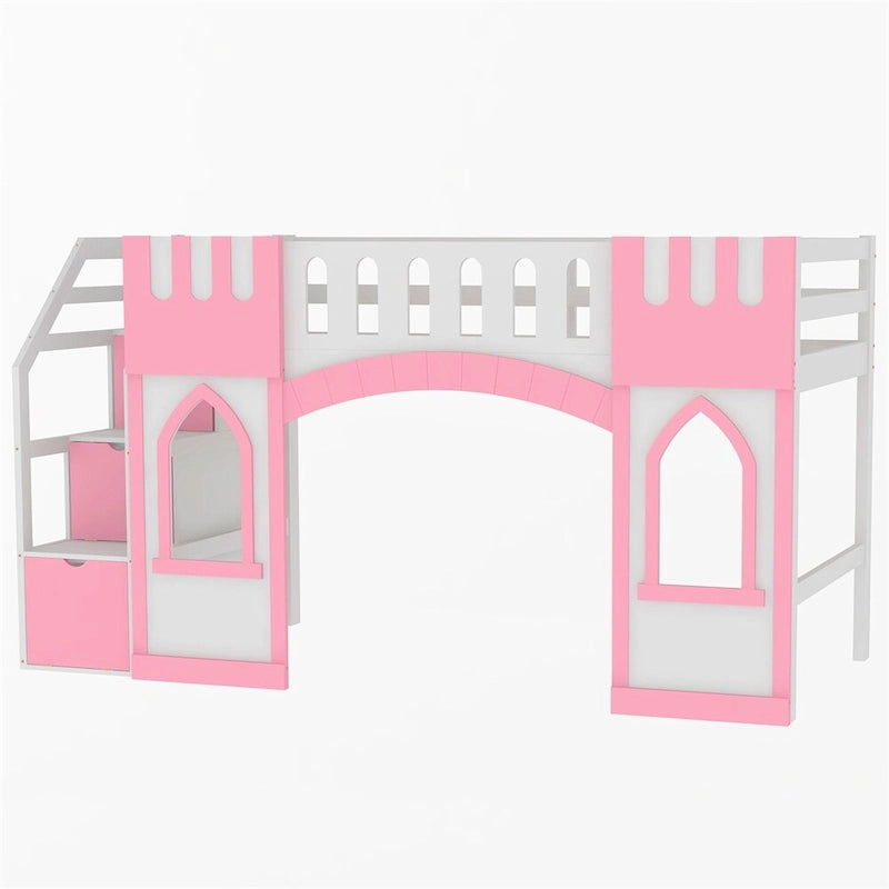 Twin Size Loft Bed with Storage Staircase and Window