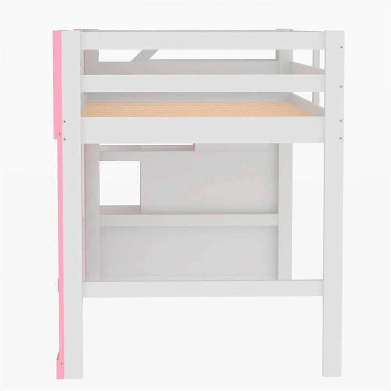 Twin Size Loft Bed with Storage Staircase and Window